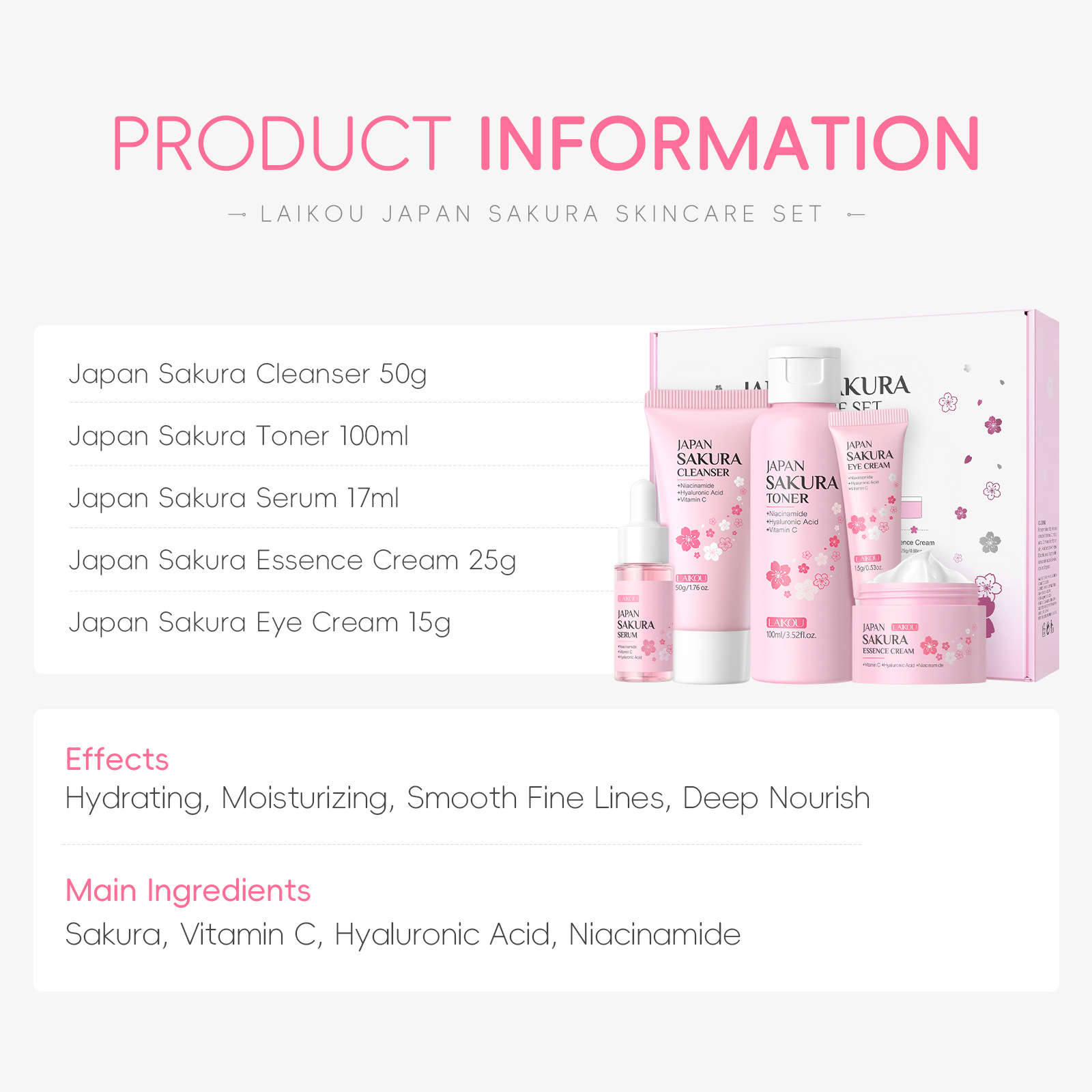 LAIKOU Sakura 5pcs Skin Care K - Essence Serum Toner avaliação e preço